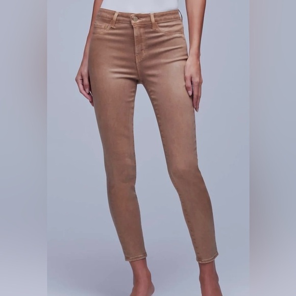 L’Agence Margot High Rise Sparrow Coated Jeans in Dev Brown - Picture 1 of 7